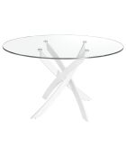 Table de salle à manger plateau en verre trempé transparent/blanc - 140x140x75 cm