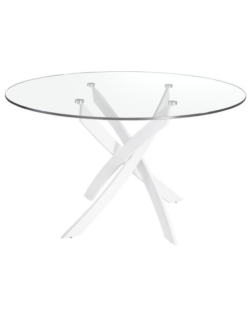 Table de salle à manger plateau en verre trempé transparent/blanc - 140x140x75 cm