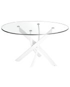Table de salle à manger plateau en verre trempé transparent/blanc - 140x140x75 cm