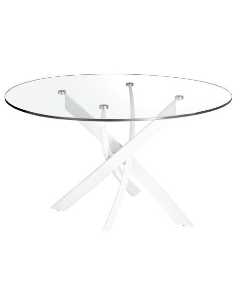 Table de salle à manger plateau en verre trempé transparent/blanc - 140x140x75 cm