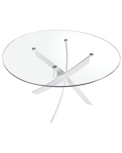 Table de salle à manger plateau en verre trempé transparent/blanc - 140x140x75 cm