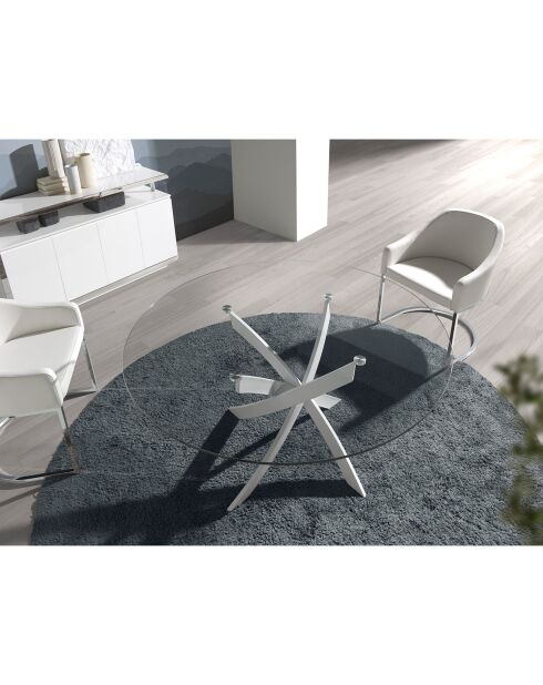 Table de salle à manger plateau en verre trempé transparent/blanc - 140x140x75 cm