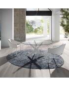 Table de salle à manger plateau en verre trempé transparent/blanc - 140x140x75 cm