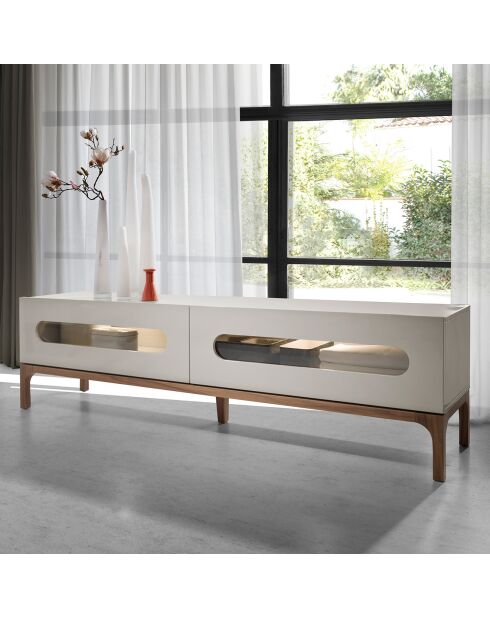 Meuble TV avec éclairage gris/noyer -  180x41x51 cm