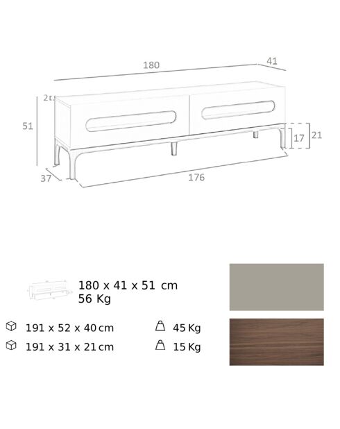 Meuble TV avec éclairage gris/noyer -  180x41x51 cm