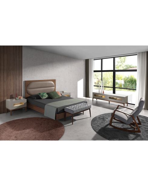 Comodino con illuminazione grigio/noce - 60x41x51 cm