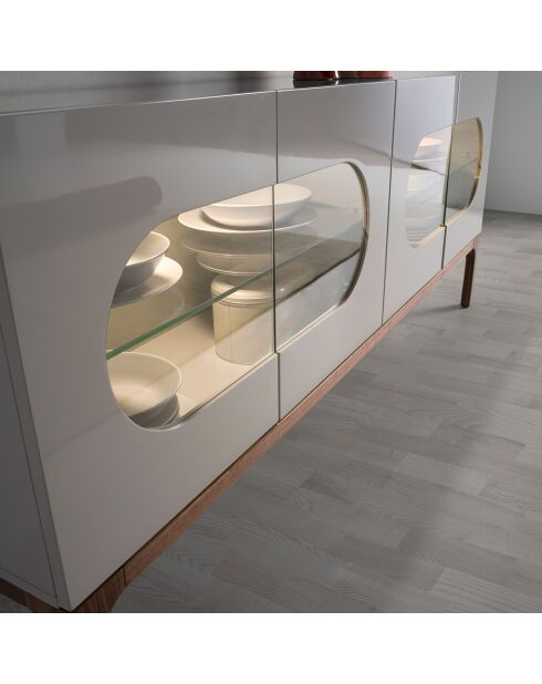 Buffet avec éclairage gris/noyer  - 180x41x75 cm