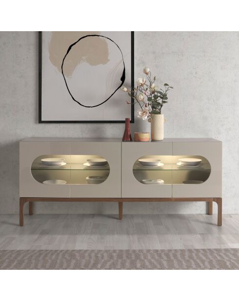 Buffet avec éclairage gris/noyer  - 180x41x75 cm