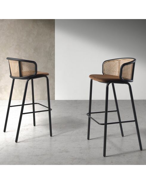 Tabouret en Velours avec accoudoirs marron/noir - 51x50x95 cm