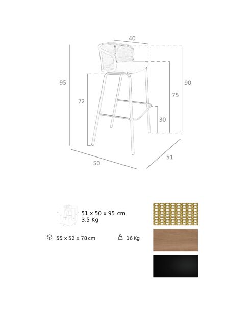 Tabouret en Velours avec accoudoirs marron/noir - 51x50x95 cm