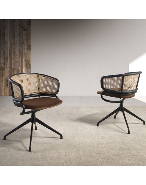 Chaise pivotante avec accoudoirs brun/noir - 56x53x74 cm
