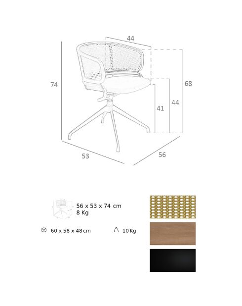Chaise pivotante avec accoudoirs brun/noir - 56x53x74 cm