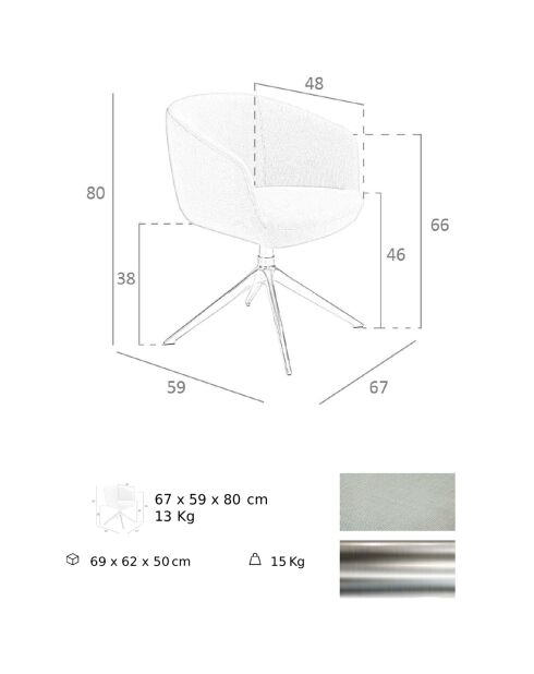 Fauteuil pivotant avec accoudoirs gris acier - 67x59x80 cm