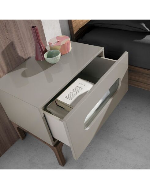 Table de chevet avec éclairage gris/noyer - 60x41x51 cm