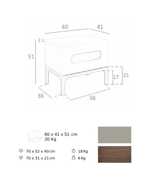 Table de chevet avec éclairage gris/noyer - 60x41x51 cm