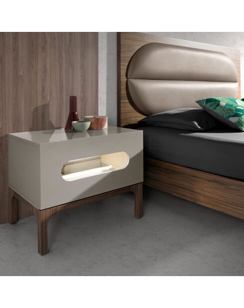 Comodino con illuminazione grigio/noce - 60x41x51 cm