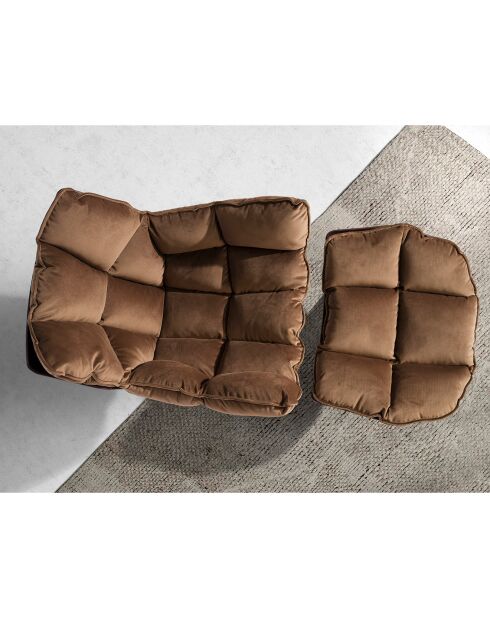 Pouf rembourré en Velours marron/noyer - 69x54x41 cm