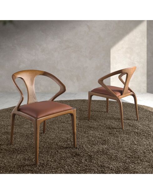 Chaise en similicuir marron avec dossier marron/noyer - 53x58x78 cm