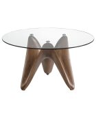 Table de salle à manger ronde moderne cristal/noyer - 140x140x75 cm