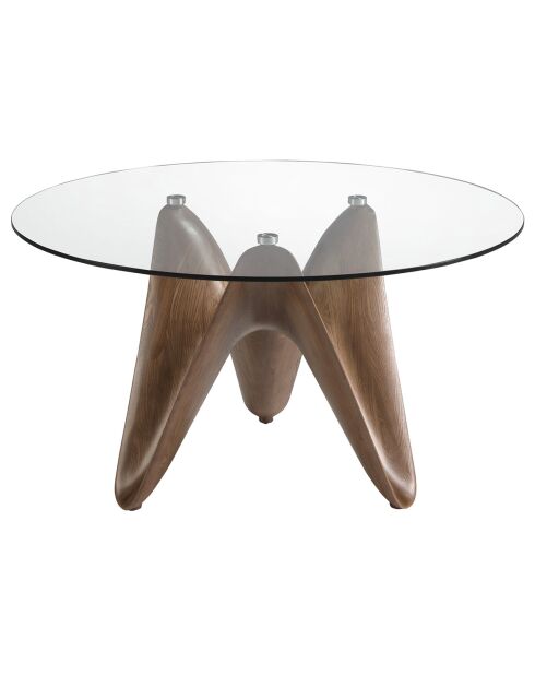 Table de salle à manger ronde moderne cristal/noyer - 140x140x75 cm