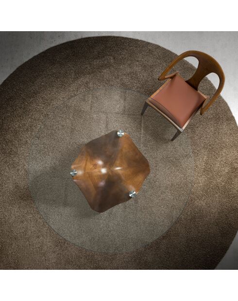 Table de salle à manger ronde moderne cristal/noyer - 140x140x75 cm