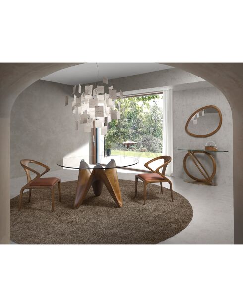 Moderner runder Esstisch aus Kristall/Nussbaum - 140x140x75 cm