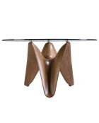 Table de salle à manger ronde moderne cristal/noyer - 140x140x75 cm