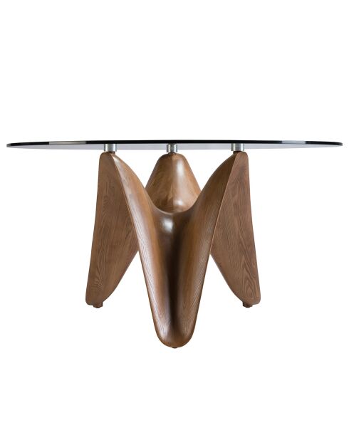 Table de salle à manger ronde moderne cristal/noyer - 140x140x75 cm