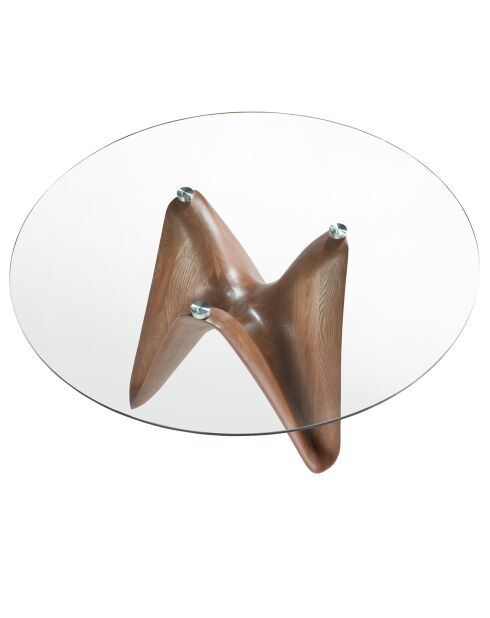 Table de salle à manger ronde moderne cristal/noyer - 140x140x75 cm