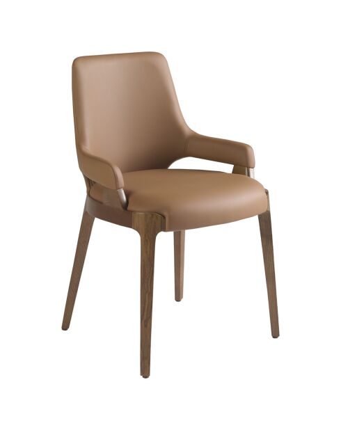 Chaise similicuir marron/noyer - 51x58x79 cm