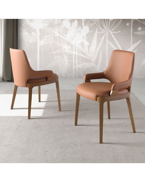 Chaise similicuir marron/noyer - 51x58x79 cm