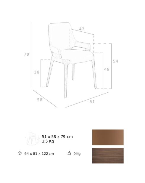 Chaise similicuir marron/noyer - 51x58x79 cm