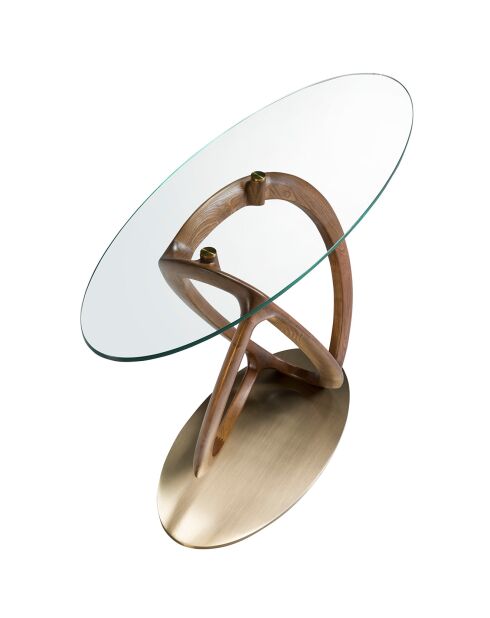 Table console ovale cristal/noyer/doré  - 125x45x80 cm