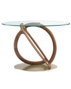 Table console ovale cristal/noyer/doré  - 125x45x80 cm