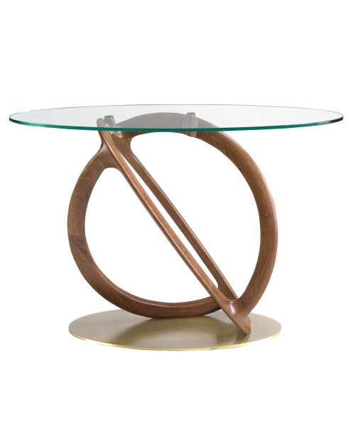Table console ovale cristal/noyer/doré  - 125x45x80 cm