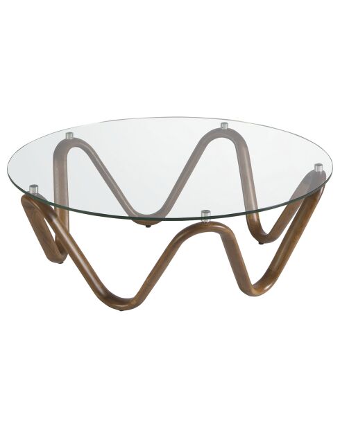 Table basse ronde au design moderne cristal/noyer - 50x50x51 cm