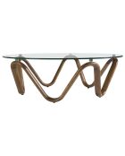 Table basse ronde au design moderne cristal/noyer - 50x50x51 cm