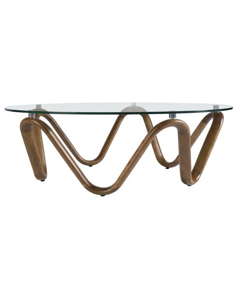 Table basse ronde au design moderne cristal/noyer - 50x50x51 cm