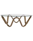Table basse ronde au design moderne cristal/noyer - 50x50x51 cm