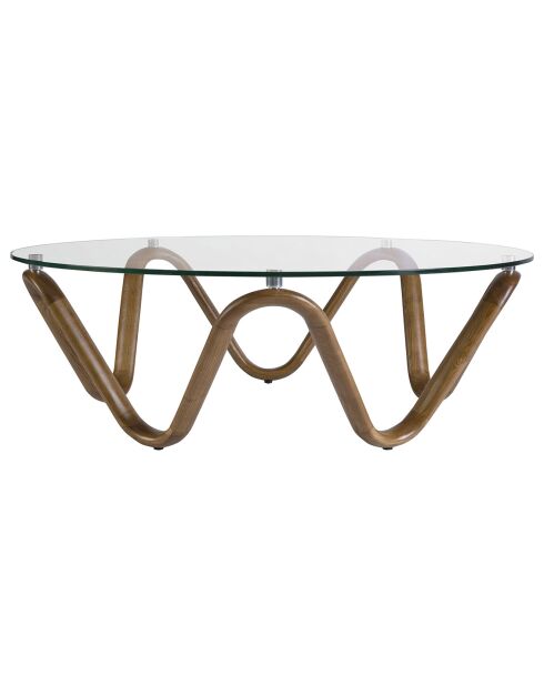 Table basse ronde au design moderne cristal/noyer - 50x50x51 cm