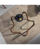 Table basse ronde au design moderne cristal/noyer - 50x50x51 cm