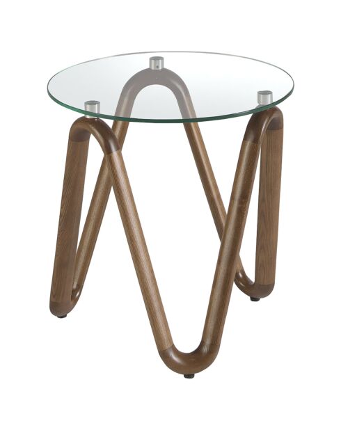 Moderner runder Beistelltisch. Kristall/Nussbaum - 115x115x38 cm