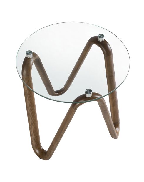 Moderner runder Beistelltisch. Kristall/Nussbaum - 115x115x38 cm