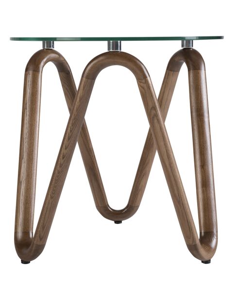 Moderner runder Beistelltisch. Kristall/Nussbaum - 115x115x38 cm