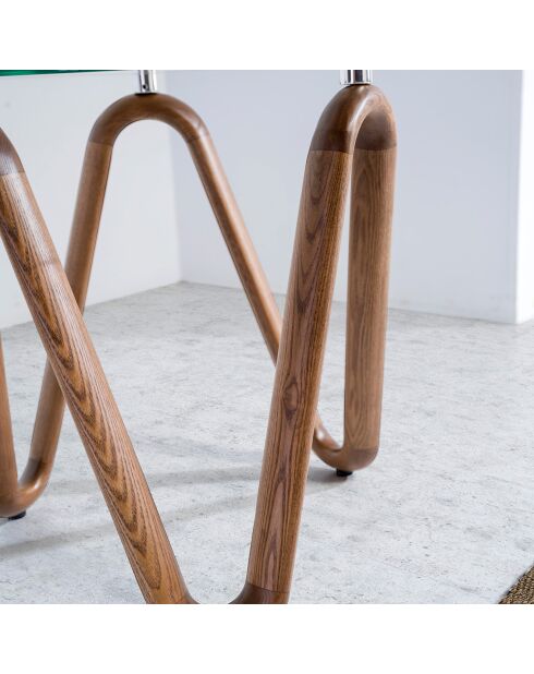 Moderner runder Beistelltisch. Kristall/Nussbaum - 115x115x38 cm