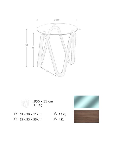 Moderne ronde bijzettafel. kristal/walnoot - 115x115x38 cm