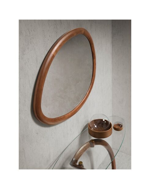 Miroir mural organique avec cadre en bois noyer - 95x75x3 cm