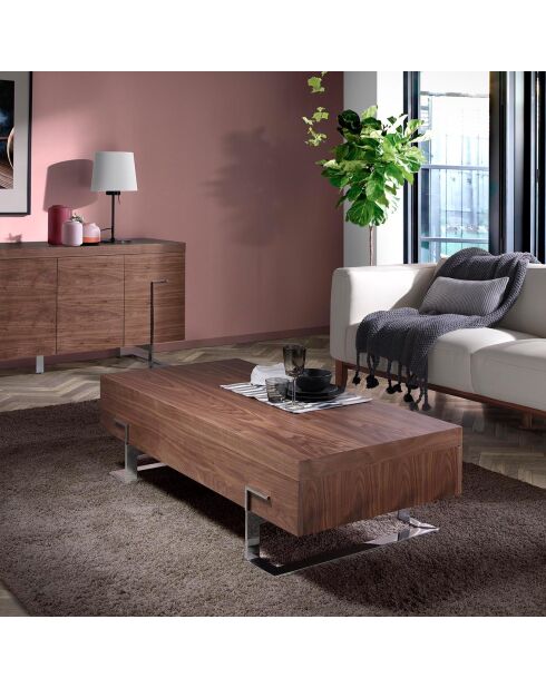 Table basse rectangulaire noyer/chrome - 130x68x39 cm