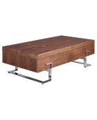 Table basse rectangulaire noyer/chrome - 130x68x39 cm