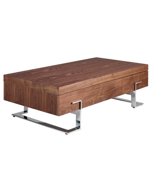 Table basse rectangulaire noyer/chrome - 130x68x39 cm